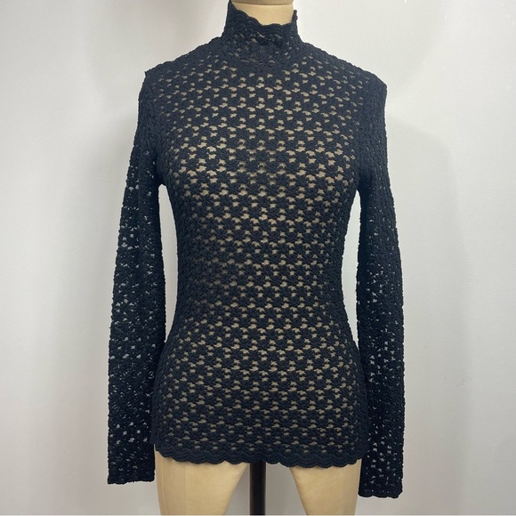 VTG Victorian Top Alberto Makali Lace Med Black Floral BohoGoth Alt Grunge Sheer - Picture 8 of 16